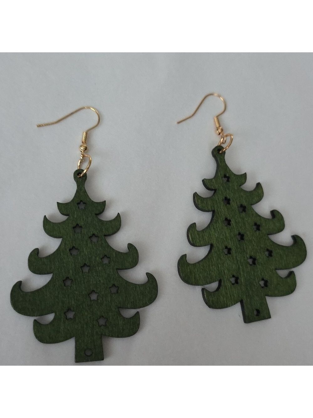 Boho WOOD Cut out Christmas Tree Earrings super Lightweight